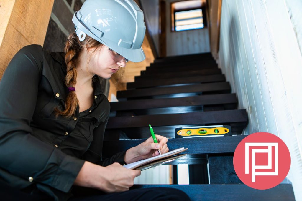 Woman inspector reviewing stairs